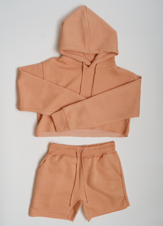 Peach Crop Top Fleece Short Set