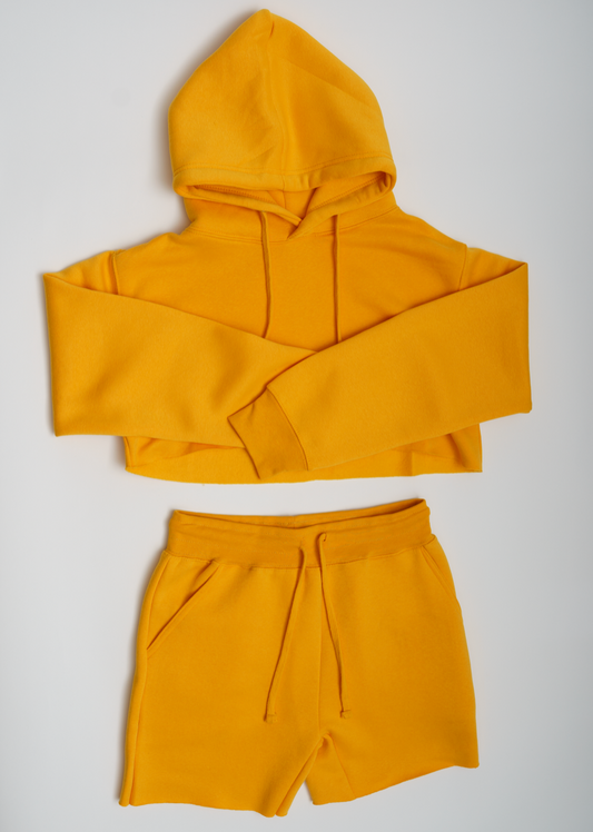 Gold Crop Top Fleece Short Set